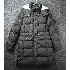 Lauren Ralph Lauren Womens M Hooded Puffer Coat Down Fill Black Label Long 24908